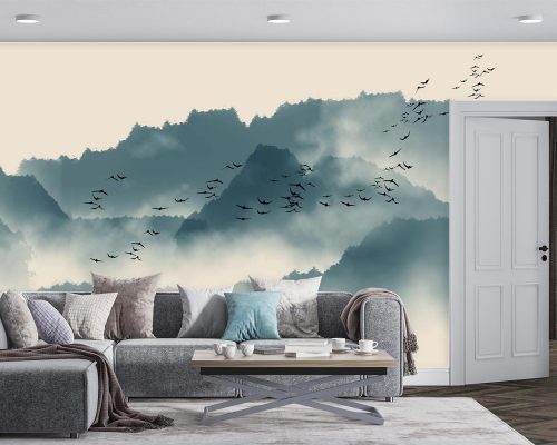 پوستر دیواری هنری منظره جنگل و پرنده W10010300