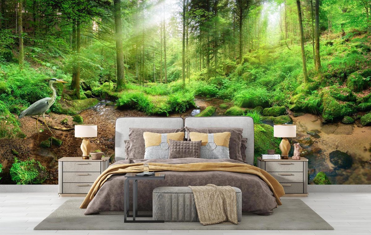 پوستر دیواری سه بعدی طبیعت جنگل رودخانه W10010400 اتاق خواب