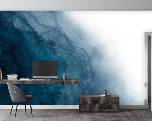 پوستر کاغذ دیواری هنری آبی سفید W10010600