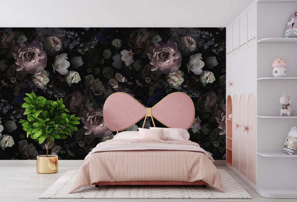 پوستر دیواری گل و پروانه W10011300 اتاق خواب دخترانه