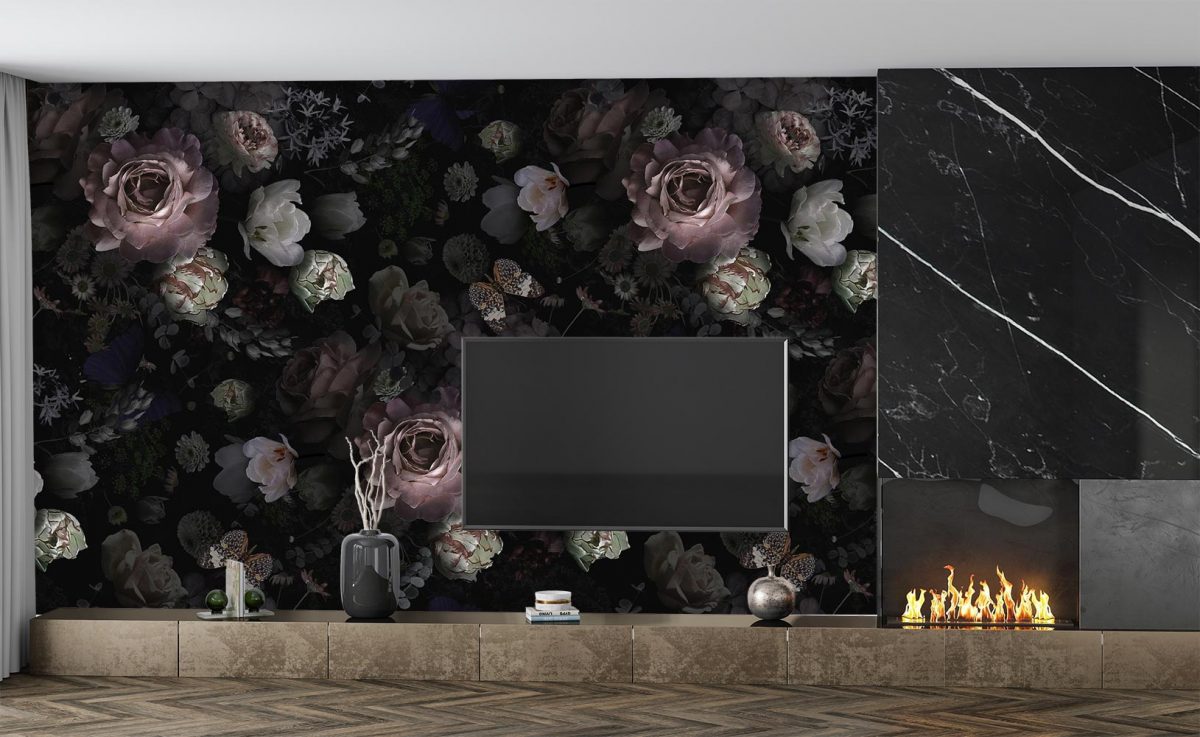 پوستر دیواری گل و پروانه W10011300 پشت تلویزیون