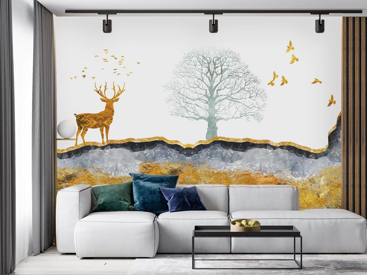 پوستر دیواری هنری گوزن و درخت W10011700 پذیرایی