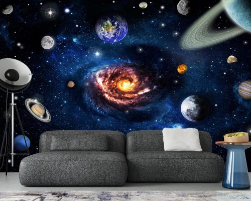 پوستر کاغذ دیواری کهکشان فضا سیارات W10011800