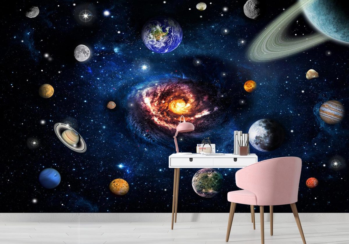 پوستر کاغذ دیواری کهکشان فضا سیارات W10011800 اتاق نوجوان دختر
