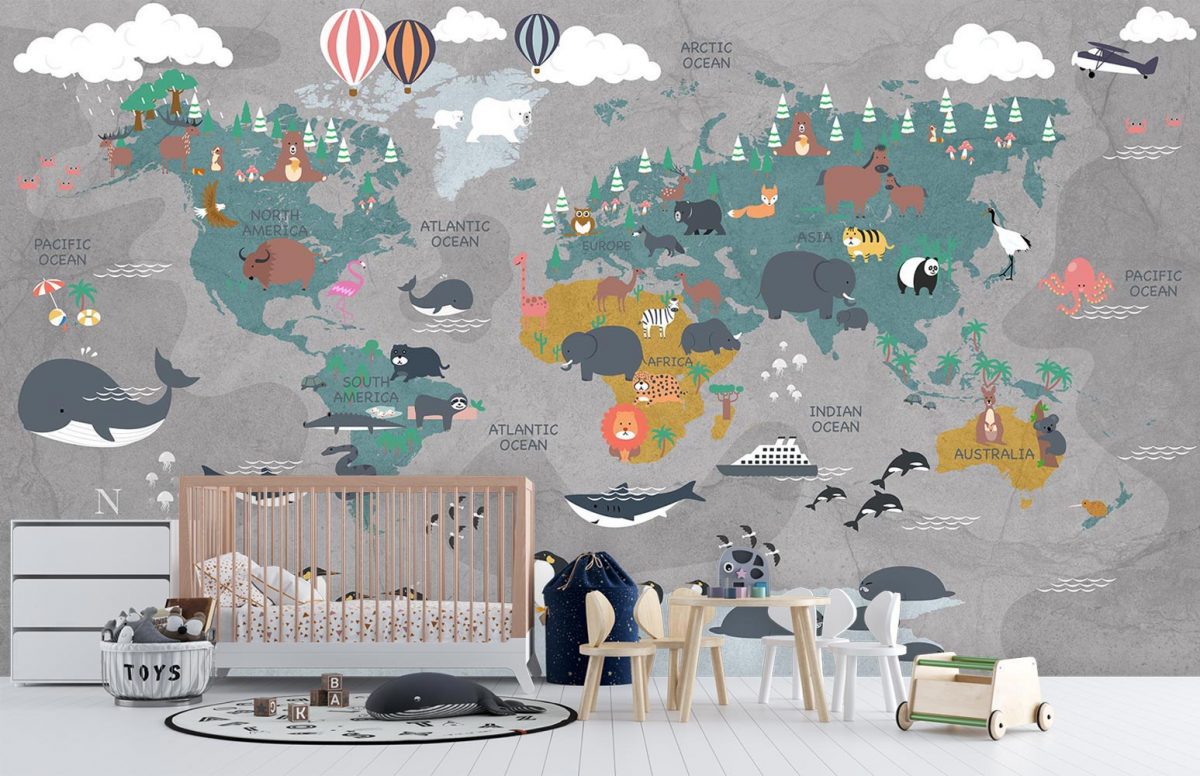 پوستر دیواری نقشه جهان کودکانه W10014500