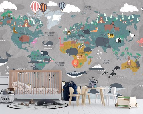 پوستر دیواری نقشه جهان کودکانه W10014500