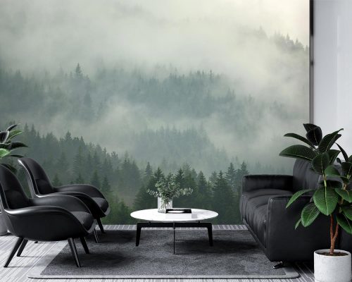 پوستر دیواری طبیعت و جنگل مه آلود W10017500
