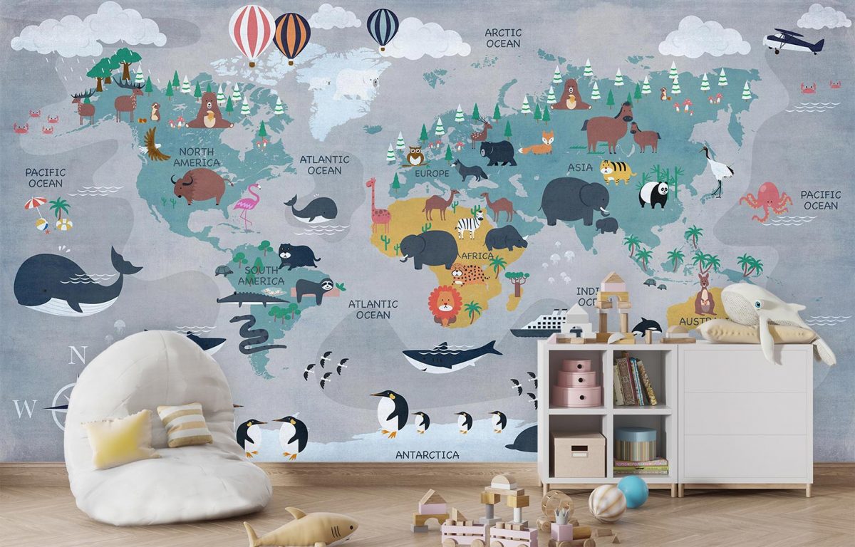 پوستر دیواری نقشه جهان کودک W10020000