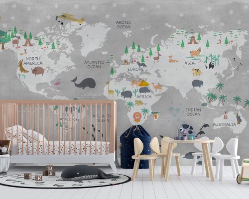پوستر دیواری نقشه جهان کودکانه W10020400