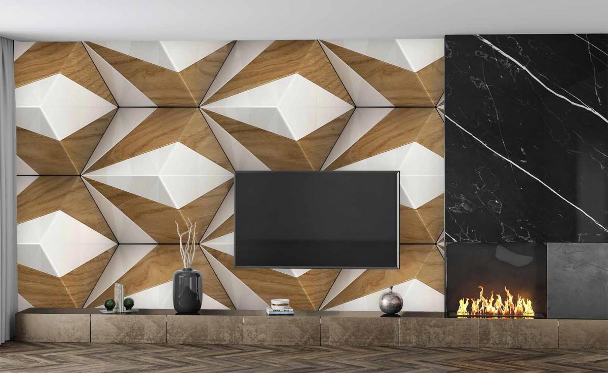 پوستر دیواری سه بعدی مدرن هندسی W10037400 پشت تلویزیون