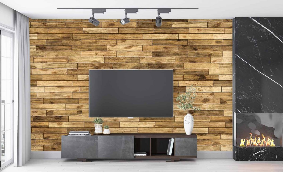 پوستر کاغذ دیواری طرح چوب W10037700 پشت تلویزیون