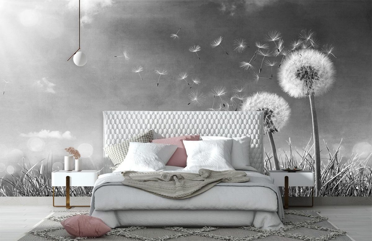 پوستر دیواری سیاه و سفید طرح قاصدک W10038900 اتاق خواب