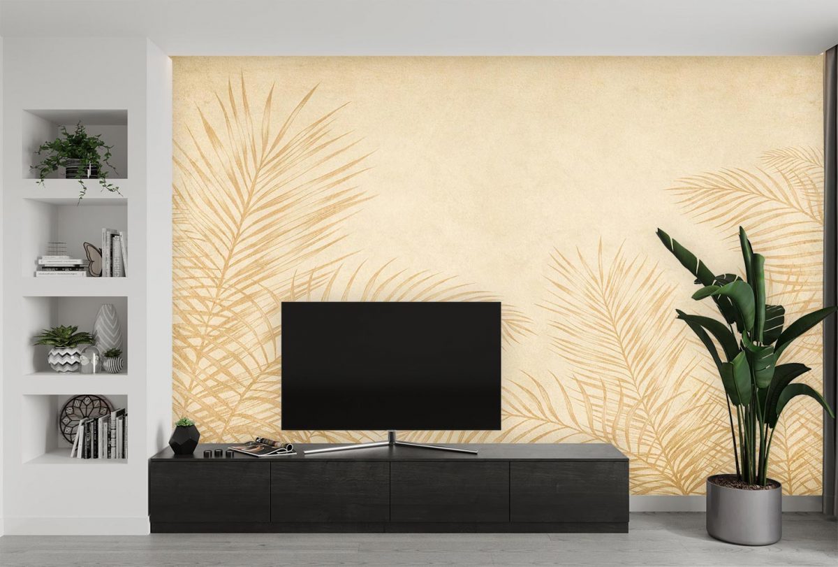 پوستر کاغذ دیواری کلاسیک طرح برگ W10039000 پشت تلویزیون