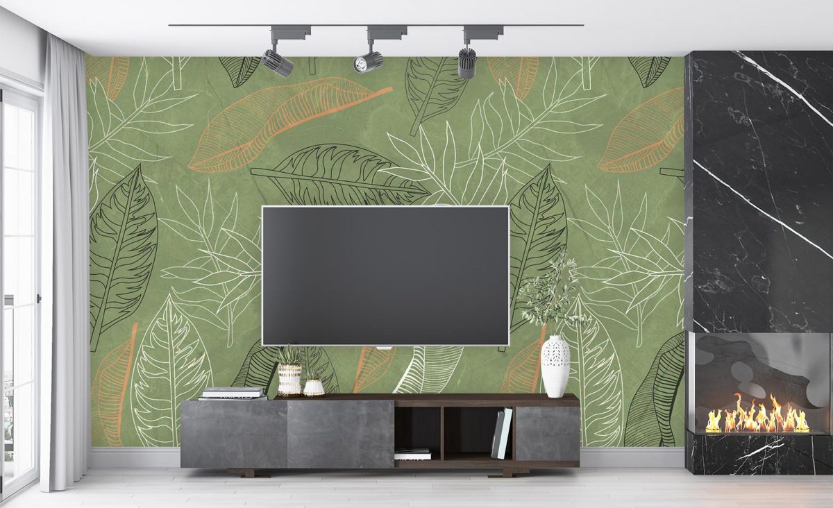 پوستر کاغذ دیواری مدرن طرح برگ W10045900 پشت تلویزیون