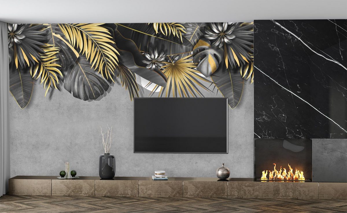 پوستر کاغذ دیواری طرح برگ استوایی W10046010 پشت تلویزیون