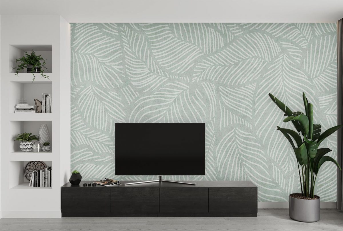 کاغذ دیواری مدرن طرح برگ W10046910 پشت تلویزیون