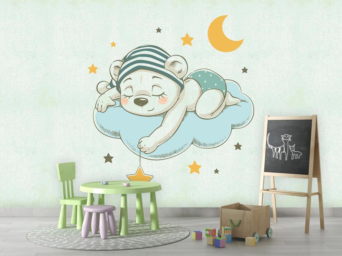 پوستر دیواری کودک خرس و ابر W10049300