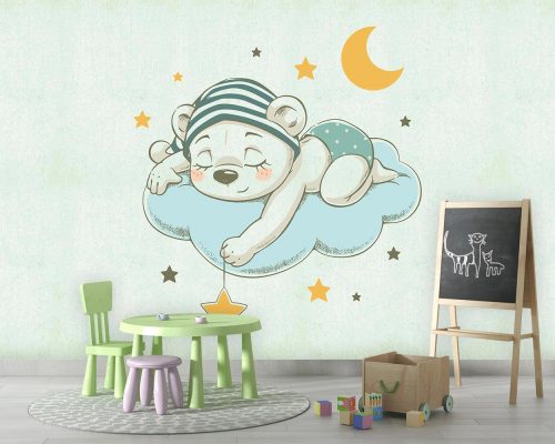 پوستر دیواری کودک طرح خرس و ابر W10049300
