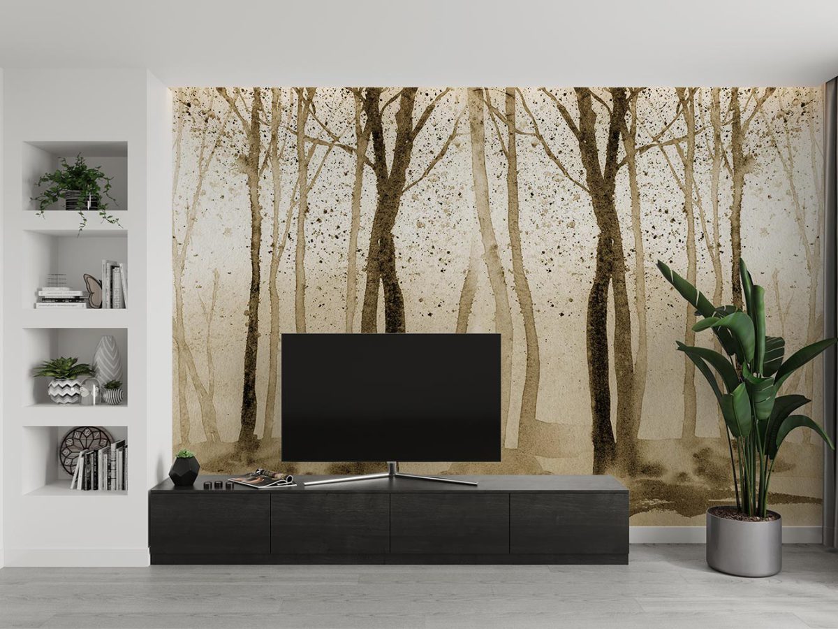پوستر دیواری کلاسیک درختان آبرنگی W10051810 پشت تلویزیون