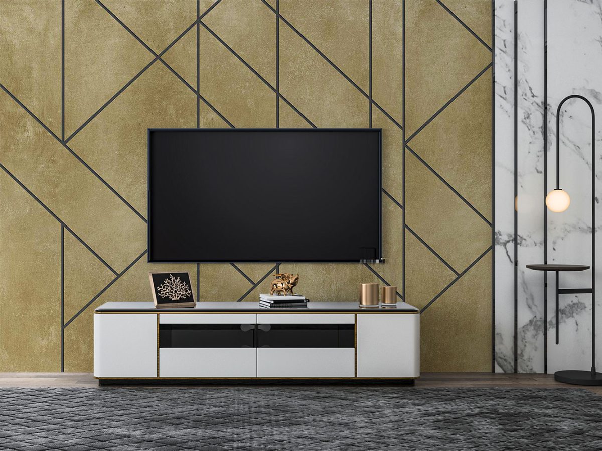پوستر دیواری پشت تلویزیون هندسی خطوط مدرن طلایی W10054820