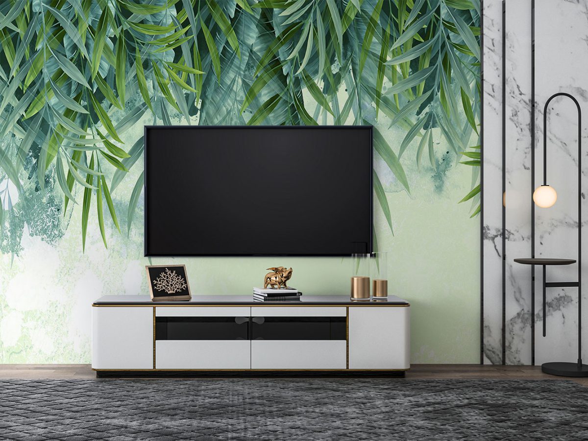 کاغذ دیواری طرح برگ های بزرگ W10057700 مناسب تزیین پشت تلویزیون