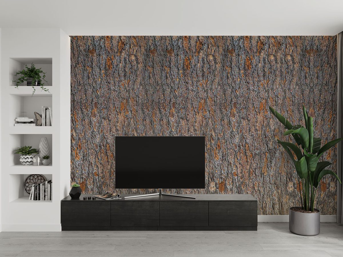 کاغذ دیواری تنه چوبی درخت W10062800 پشت تلویزیون
