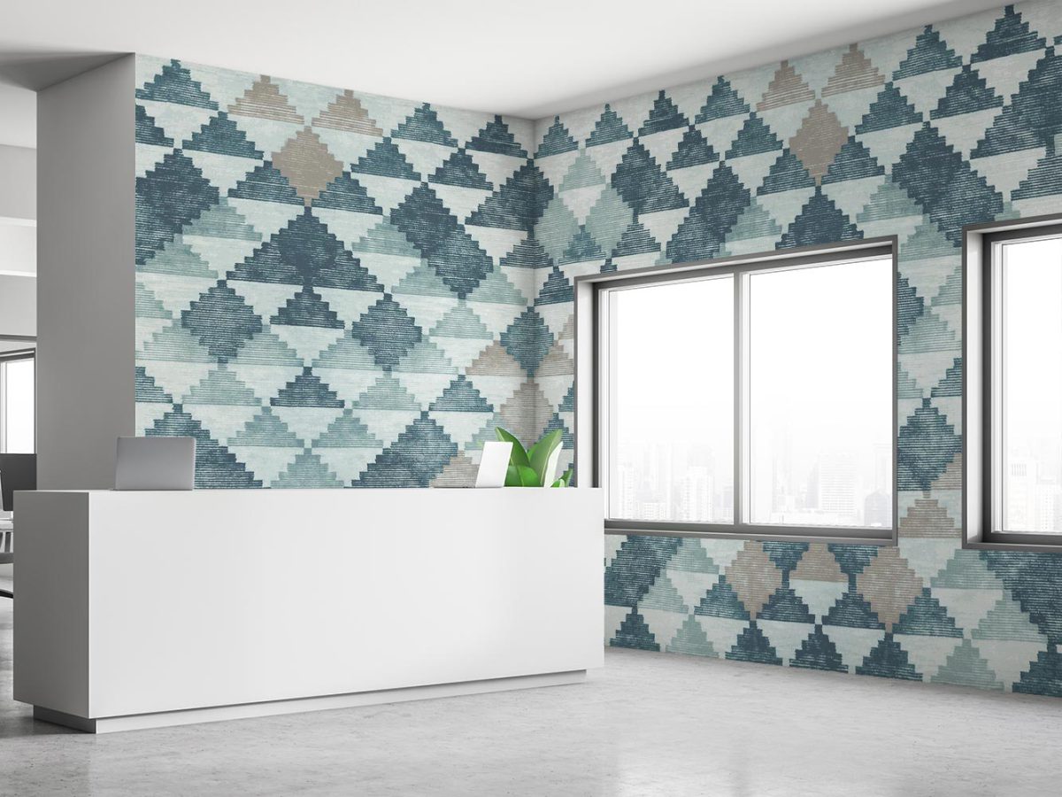 کاغذ دیواری سبز رنگ هندسی مثلث W10063300