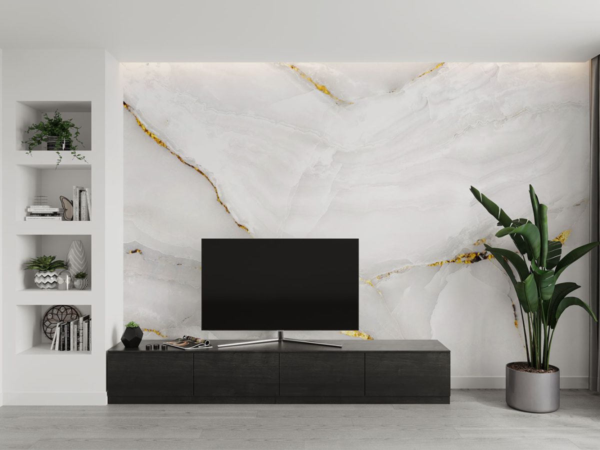 کاغذ دیواری طرح سنگ مرمر W10065200 پشت تلویزیون