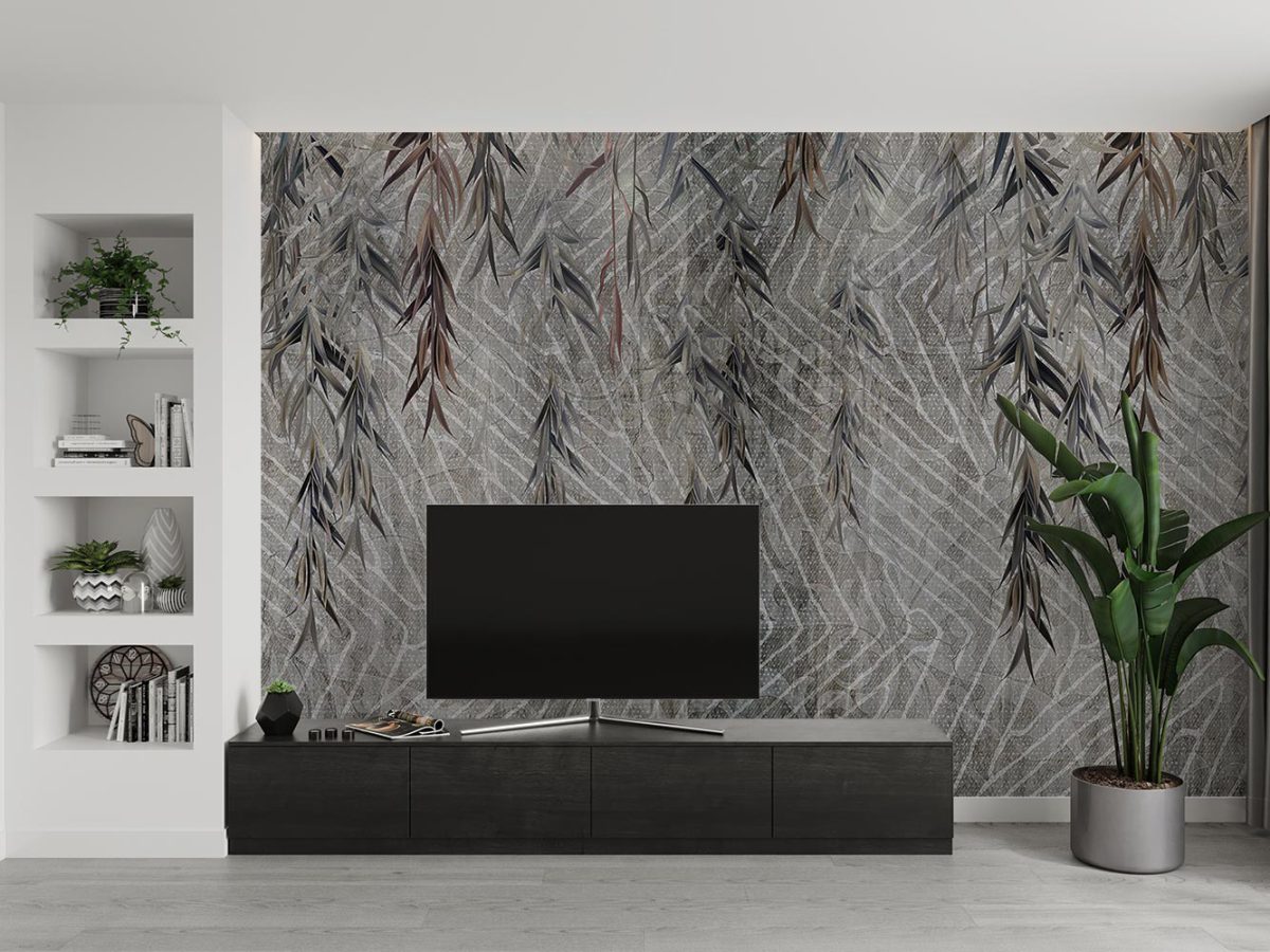 کاغذ دیواری طرح برگ درخت W12010210 پشت تلویزیون