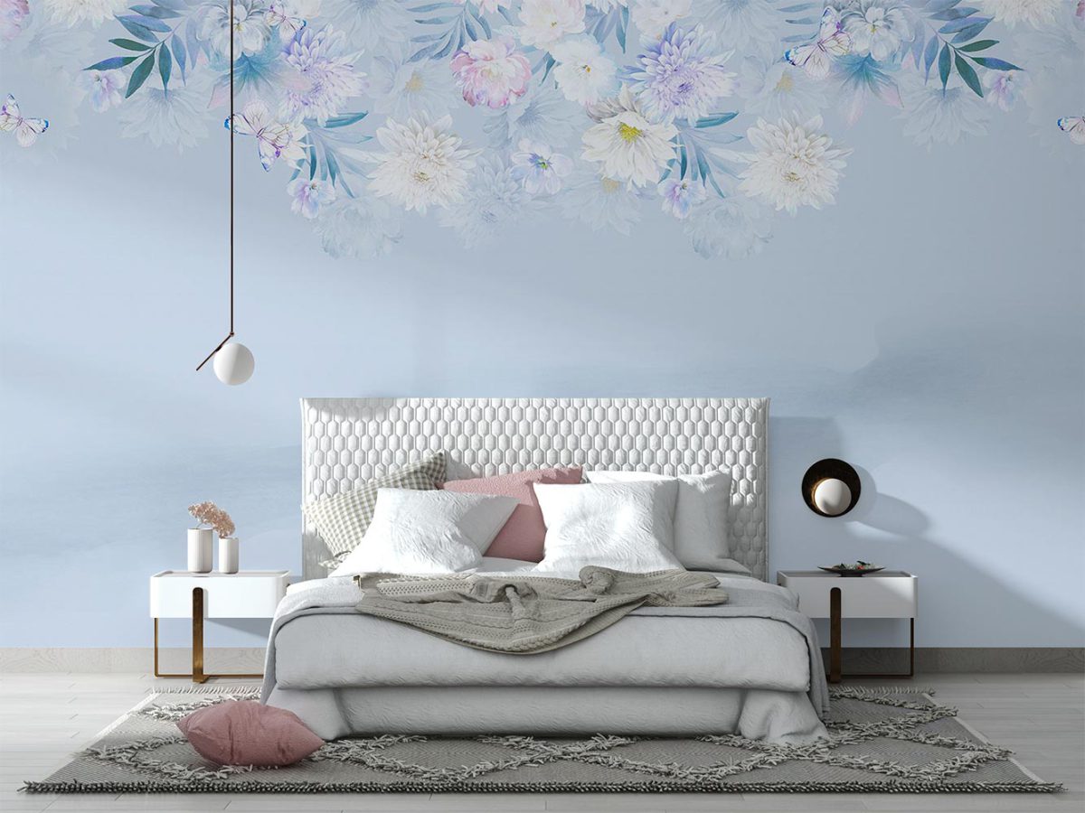 پوستر کاغذ دیواری گل و پروانه W12010310 برای اتاق خواب