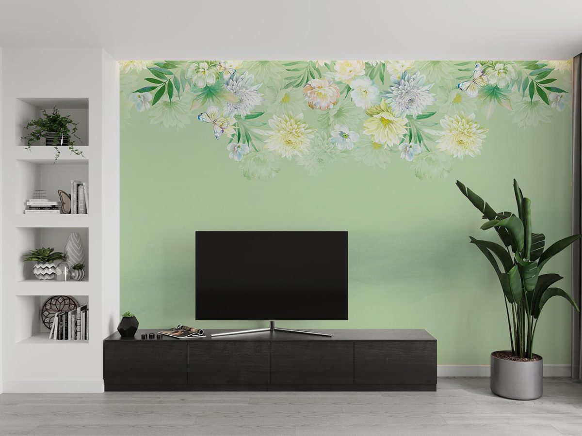 پوستر دیواری گل و پروانه W12010320 پشت تلویزیون