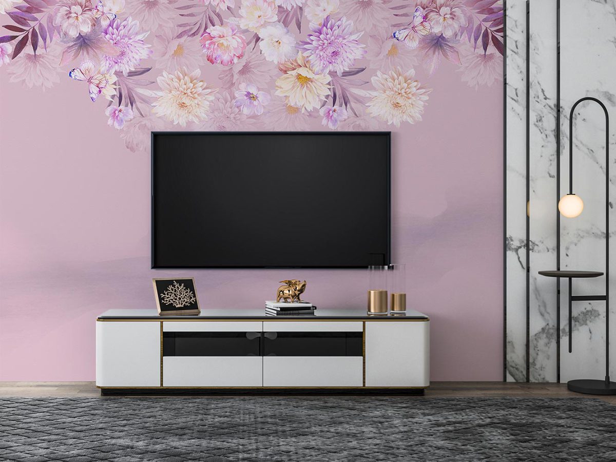 پوستر دیواری گل مدرن W12010340 پشت تلویزیون
