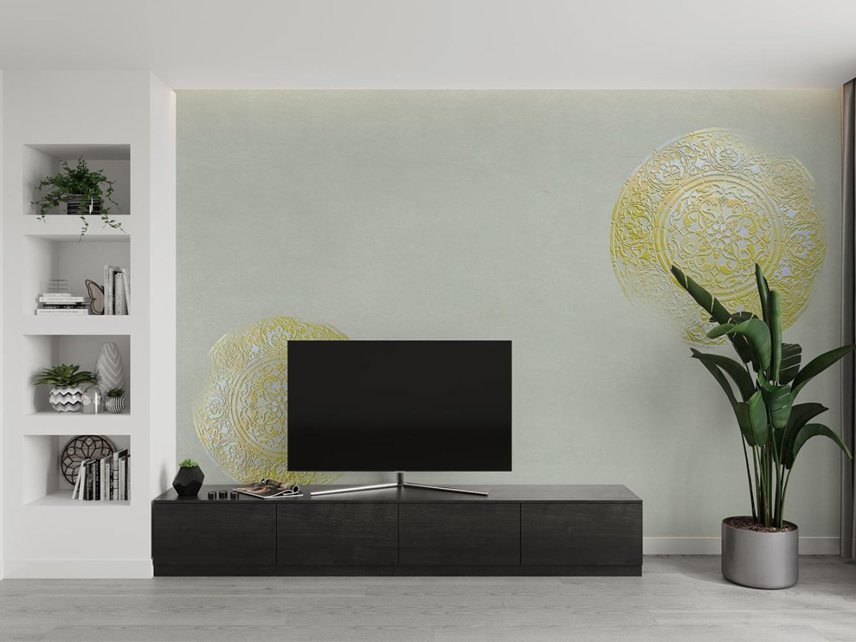 پوستر دیواری طرح گچبری سنتی W12010500 پشت تلویزیون