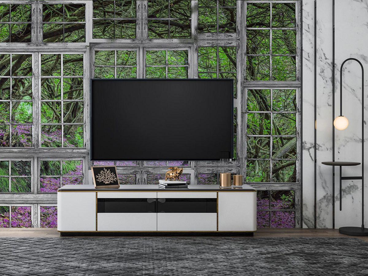 پوستر سه بعدی پشت تلویزیون طبیعت و پنجره W12010810