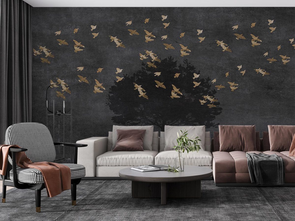 کاغذ دیواری پذیرایی پرندگان طلایی W12011000