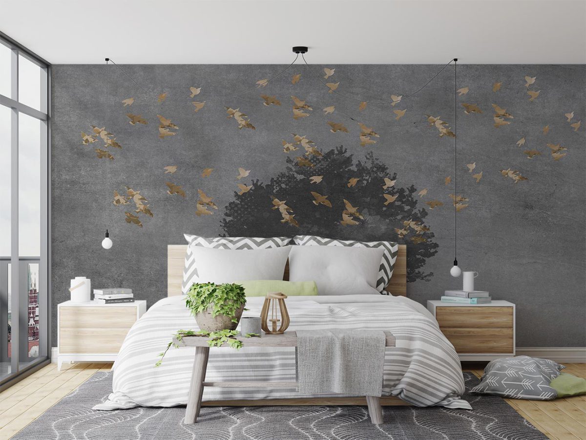 کاغذ دیواری لوکس پرندگان طلایی W12011010 برای اتاق خواب