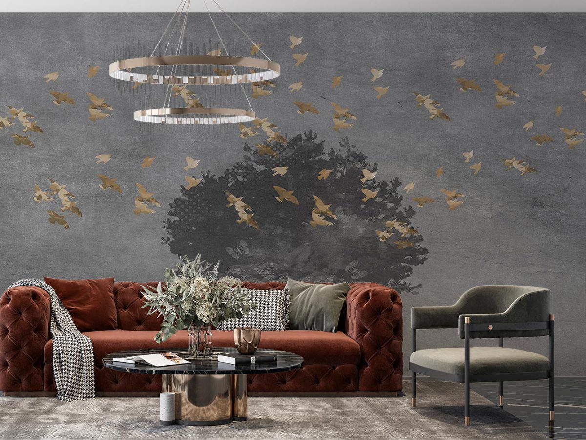 کاغذ دیواری لوکس پرندگان طلایی W12011010