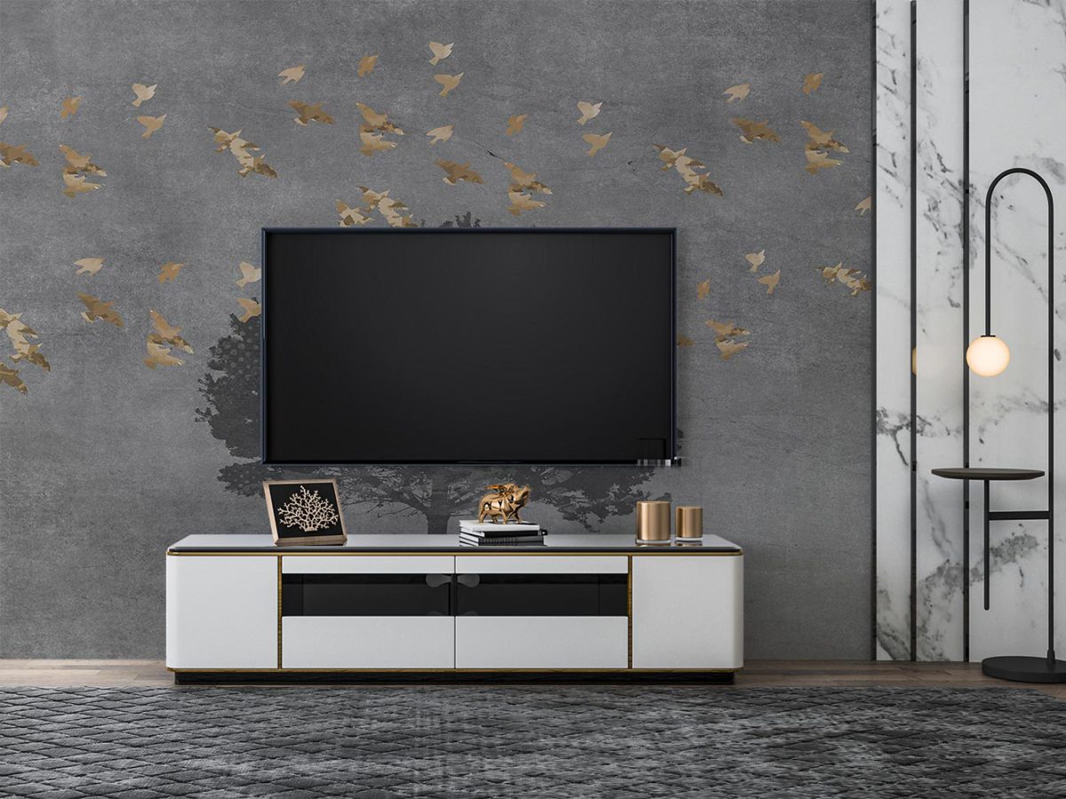 کاغذ دیواری لوکس پرندگان طلایی W12011010 مناسب پشت تلویزیون