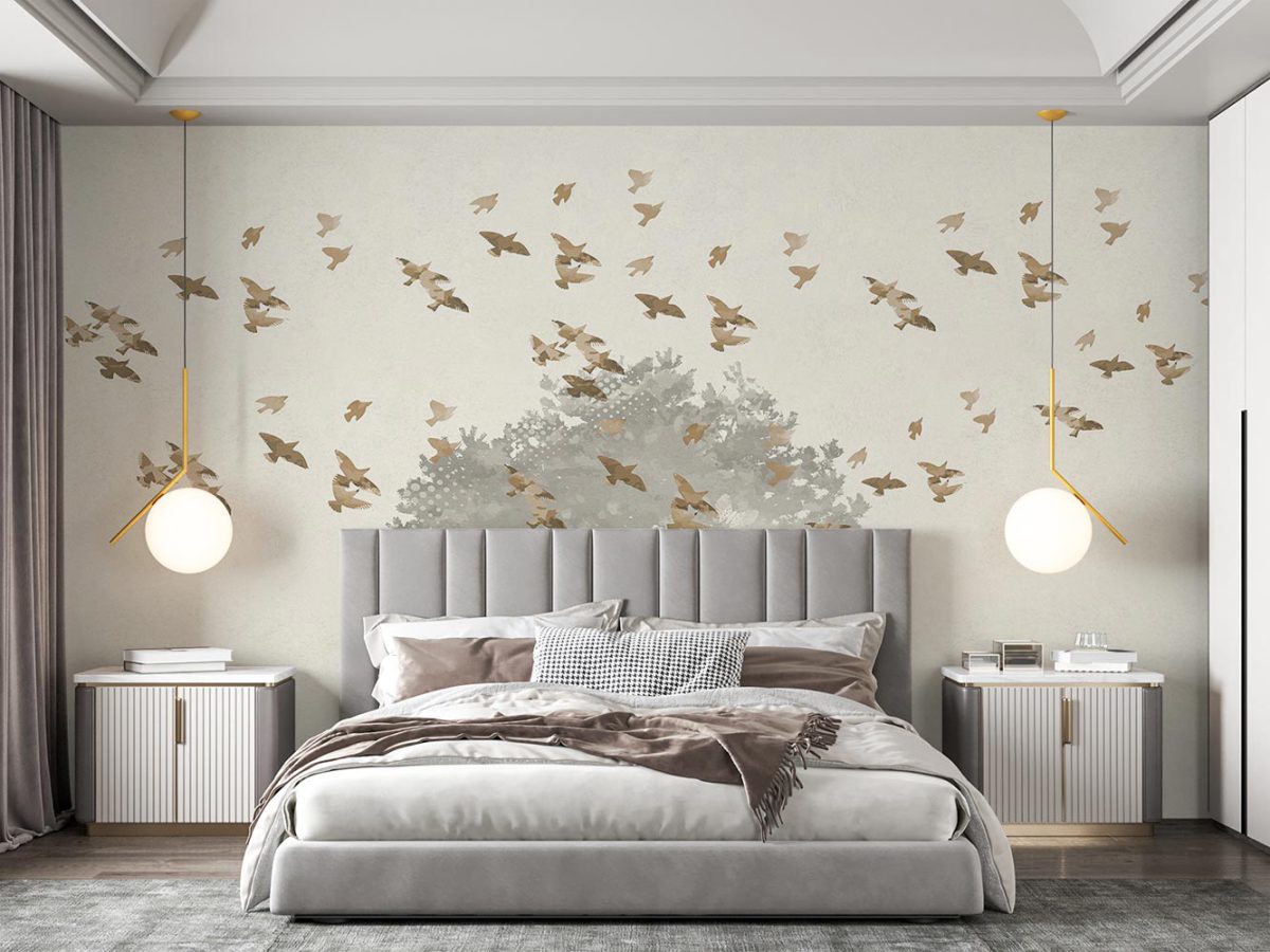کاغذ دیواری پرندگان طلایی لاکچری W12011020 اتاق خواب