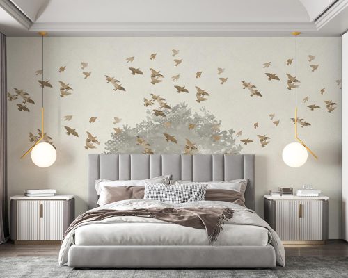 کاغذ دیواری پرندگان طلایی لاکچری W12011020