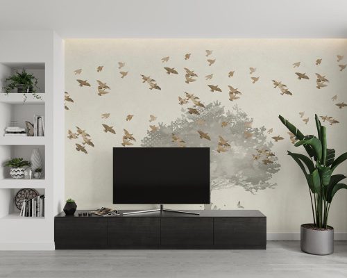 کاغذ دیواری پرندگان طلایی لاکچری W12011020