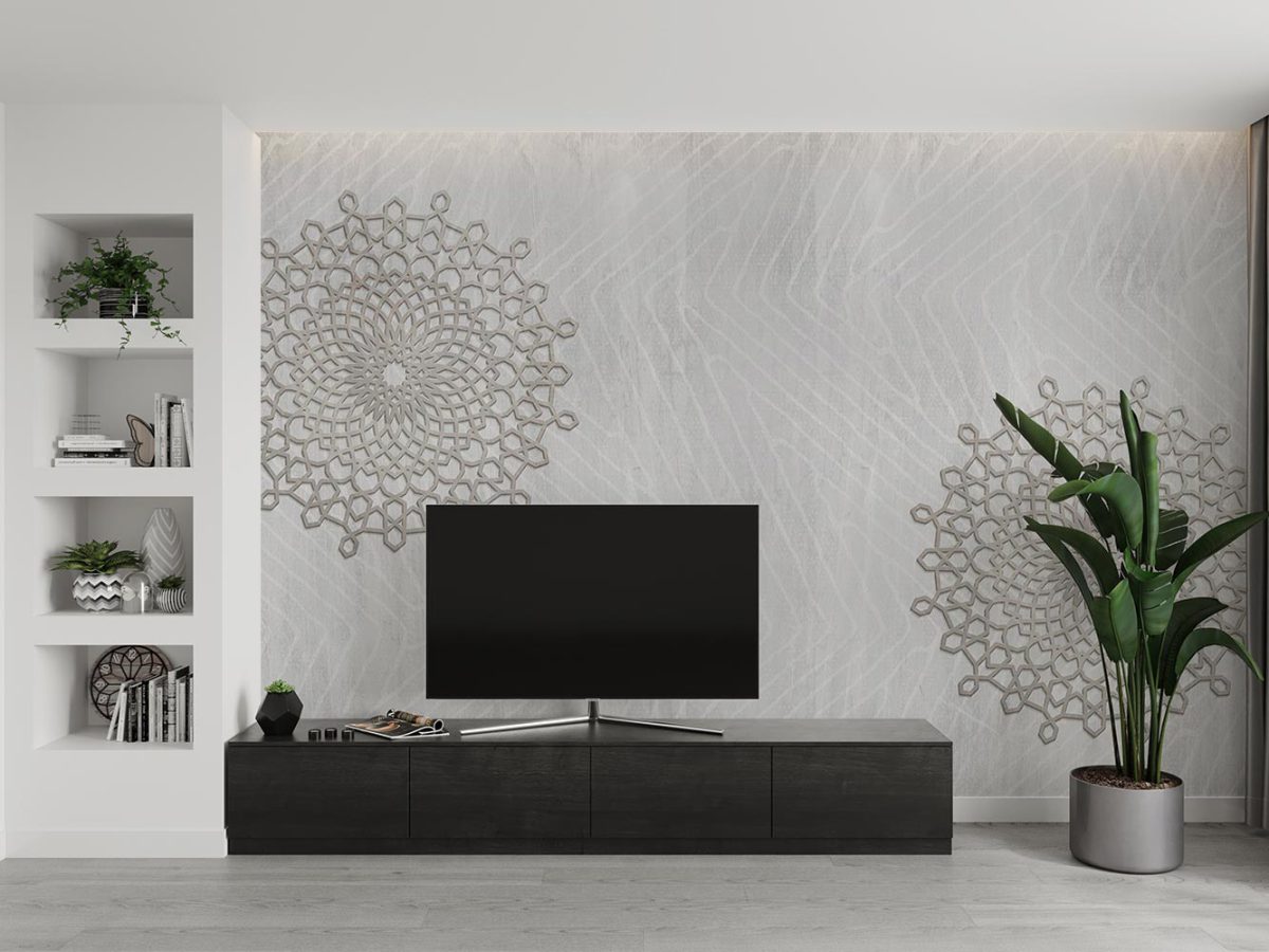 پوستر دیواری سنتی طرح گچبری W12011510 پشت تلویزیون