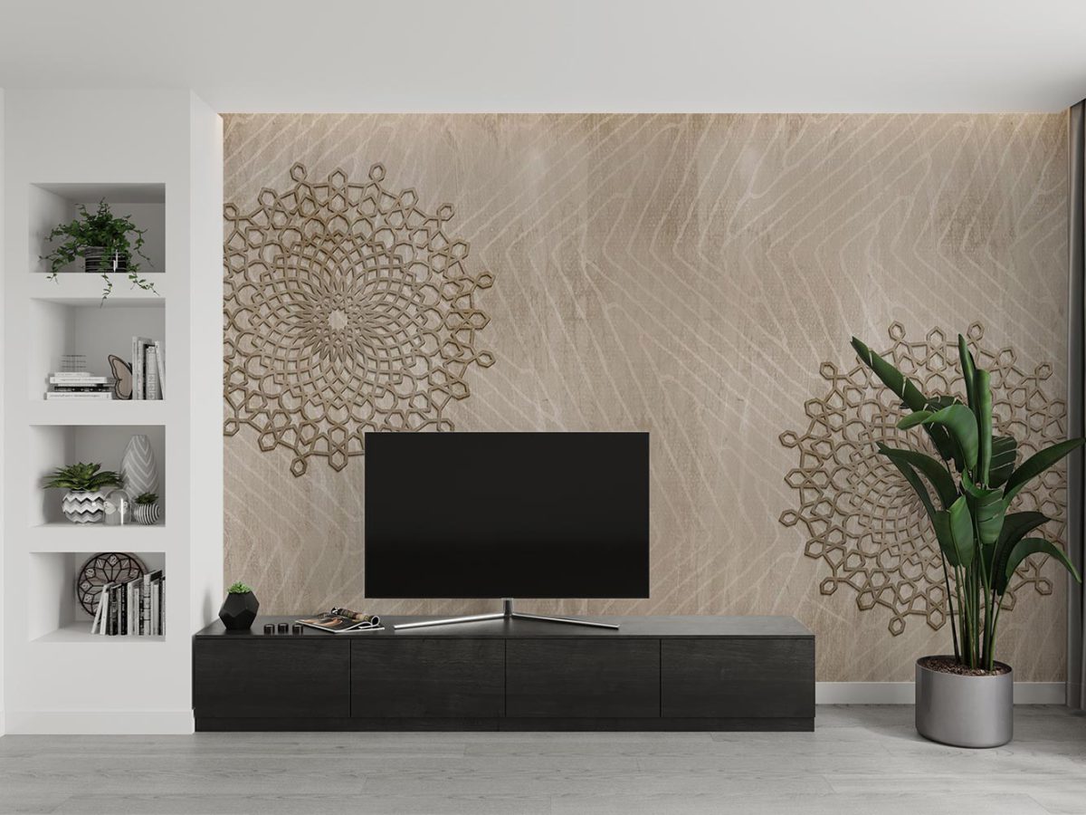 کاغذ دیواری قهوه ای کلاسیک سنتی W12011520 پشت تلویزیون