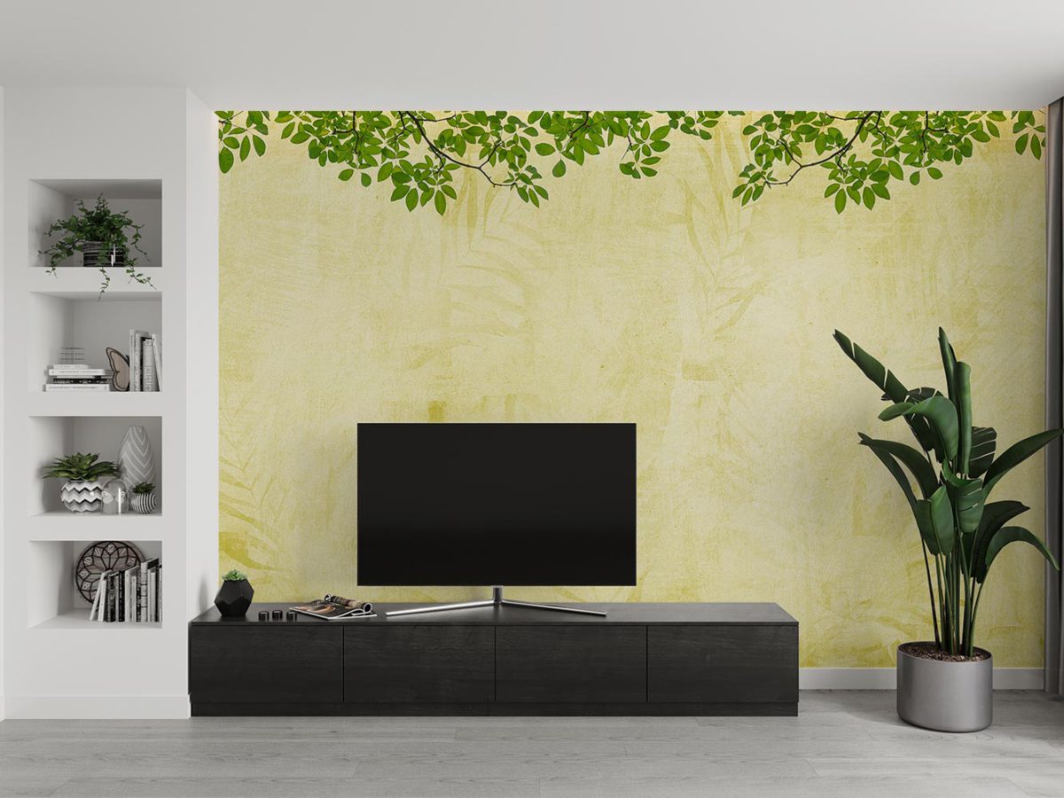 کاغذ دیواری طرح برگ درخت W12012310 دکور پشت تلویزیون