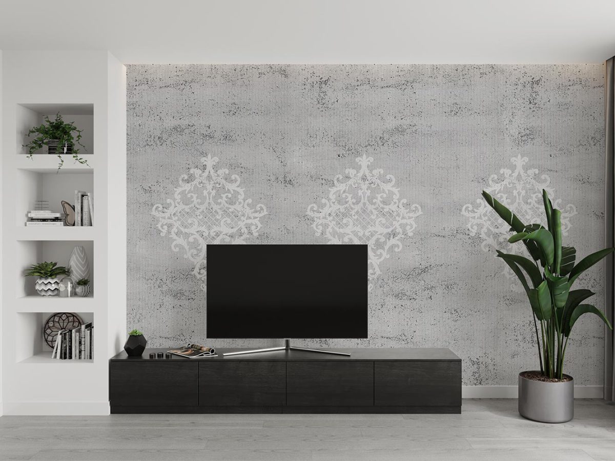 کاغذ دیواری طرح داماسک پتینه W12013010 پشت تلویزیون