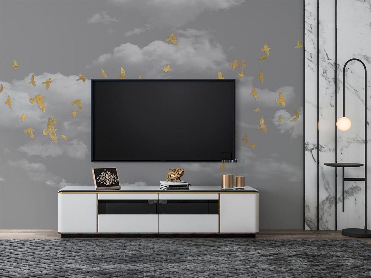 پوستر دیواری آسمان و پرندگان W12013400 پشت تلویزیون