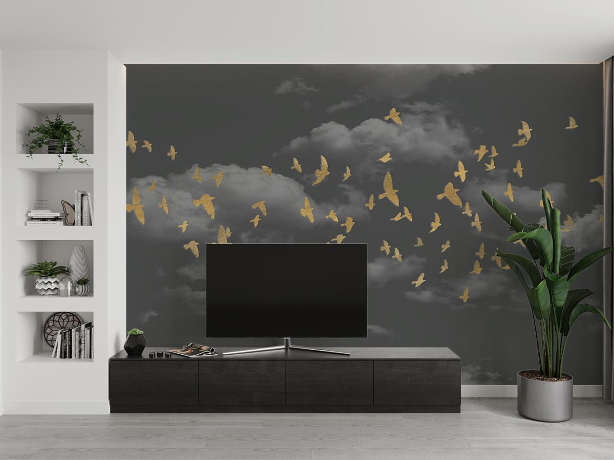 پوستر دیواری آسمان و پرندگان W12013410 پشت تلویزیون