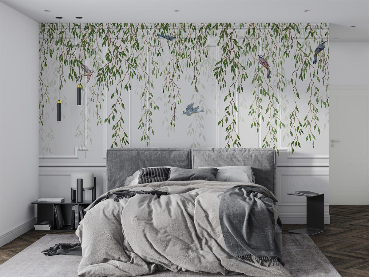 پوستر دیواری طرح گچبری و برگ W12013830 اتاق خواب