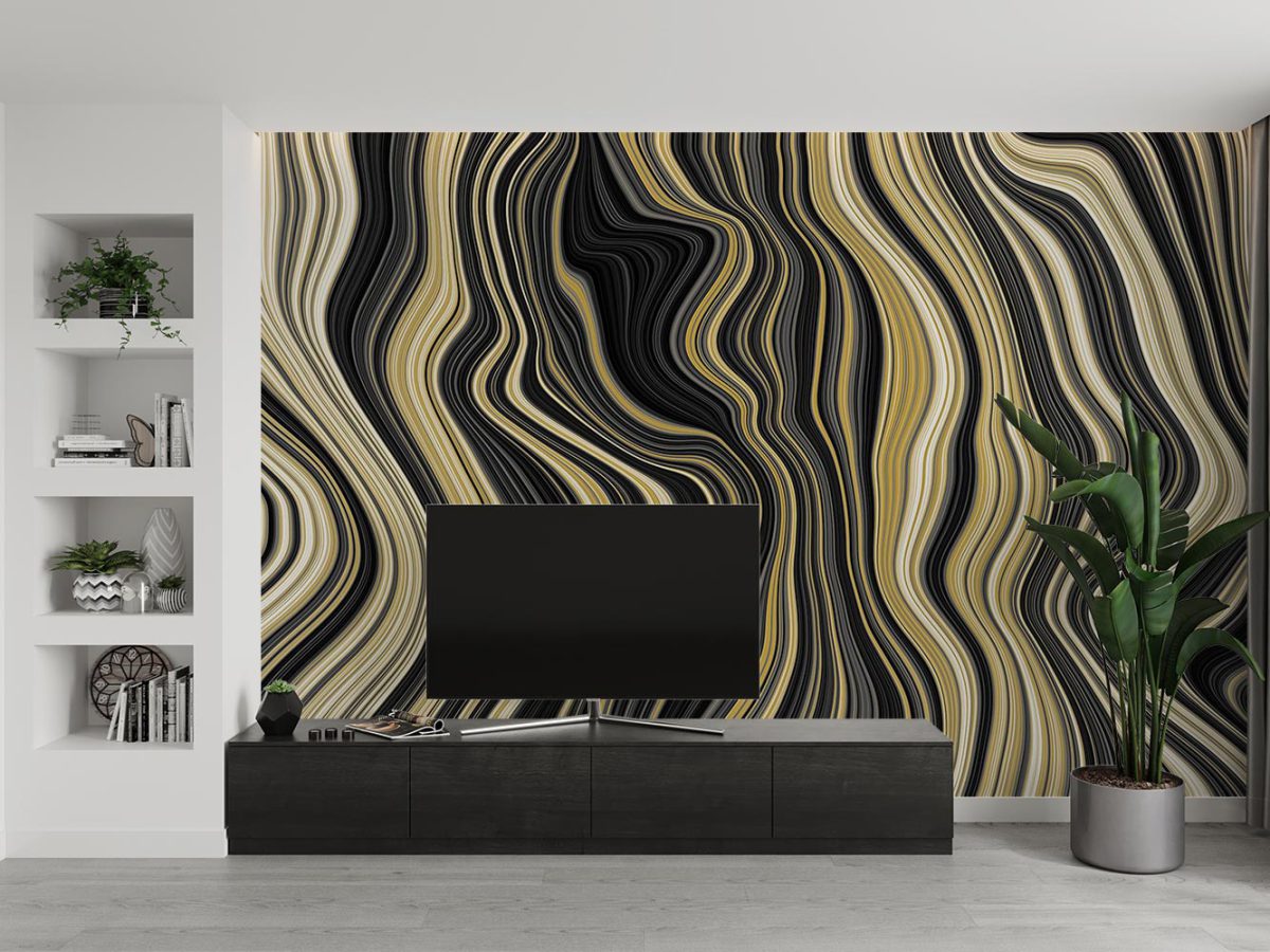 پوستر کاغذ دیواری طلایی هندسی W12014800 پشت تلویزیون