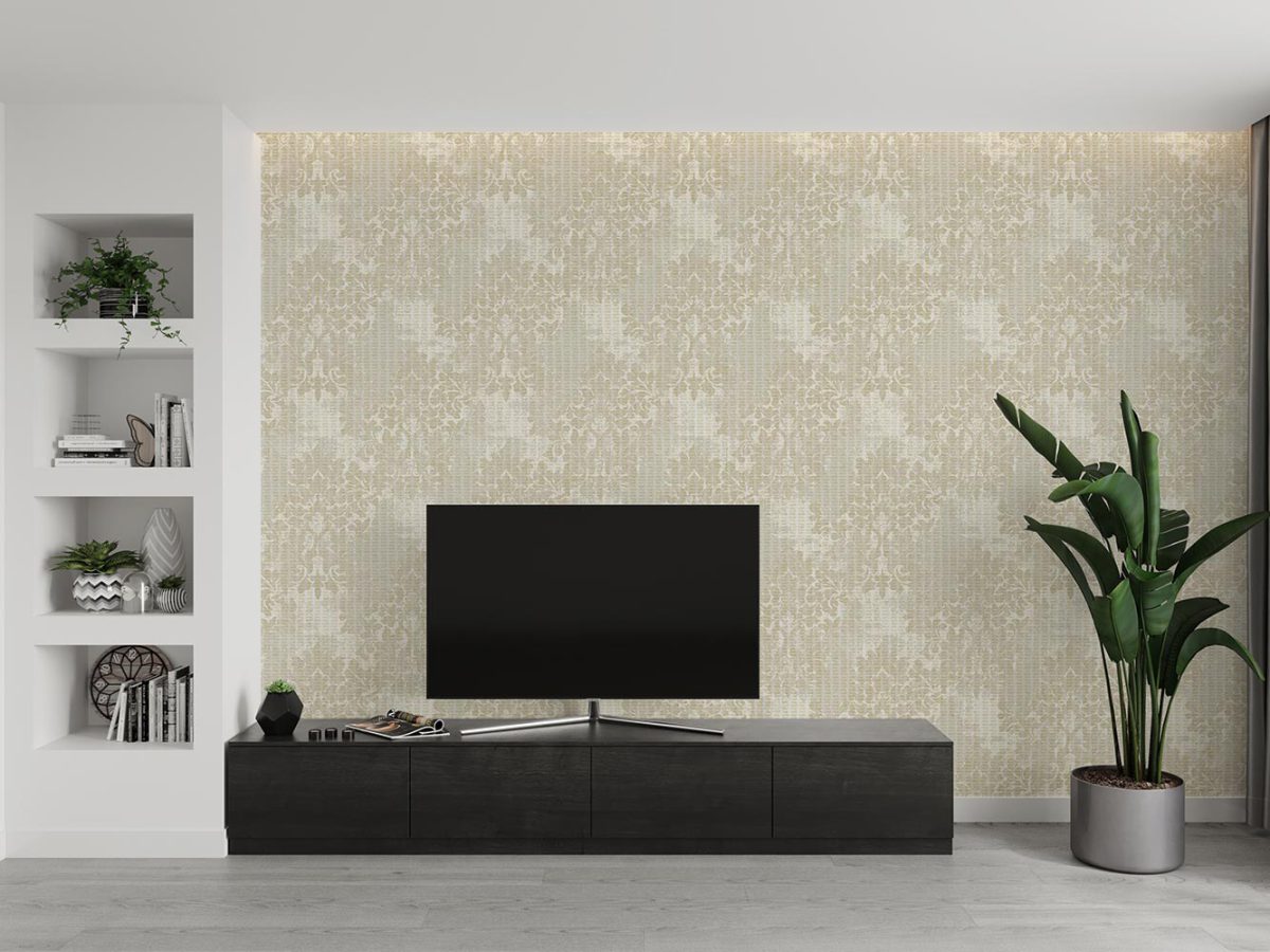 کاغذ دیواری ساده طرح داماسک W12016500 پشت تلویزیون